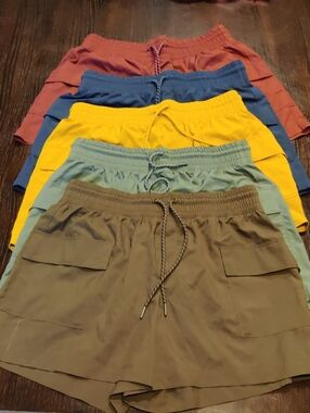 Lot Of 5 Women's Casual Drawstring Cargo Shorts -Olive, Sage, Yellow, Blue, Rust